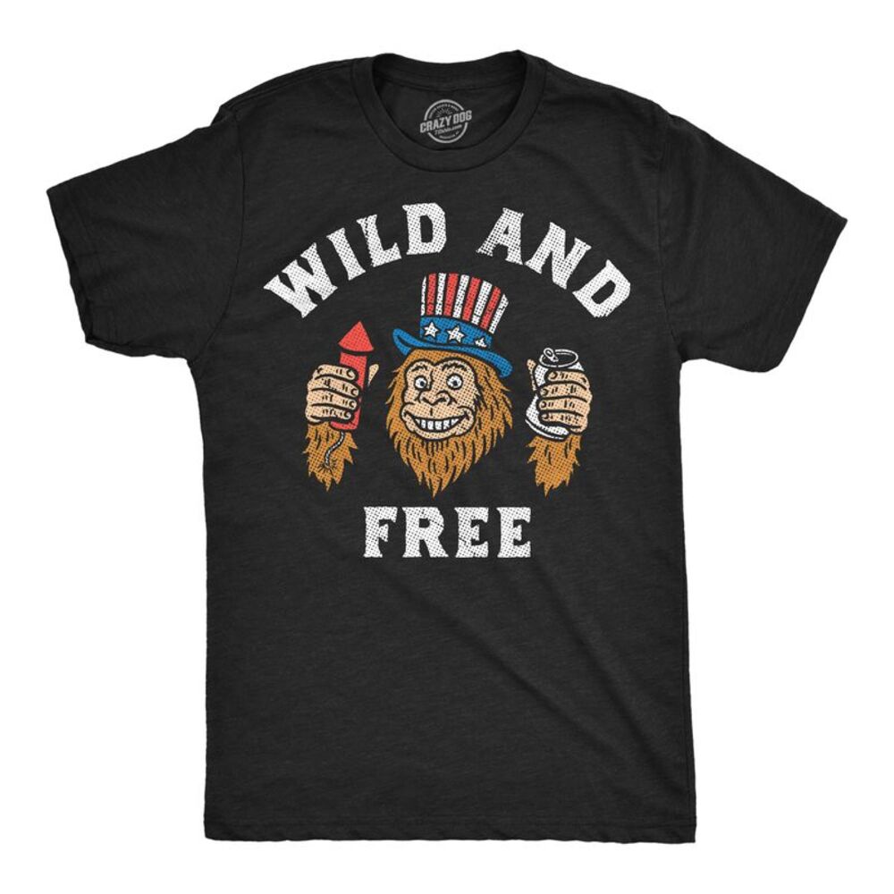 Mens Funny T Shirts Wild And Free Bigfoot Fourth Of July Tee For Men